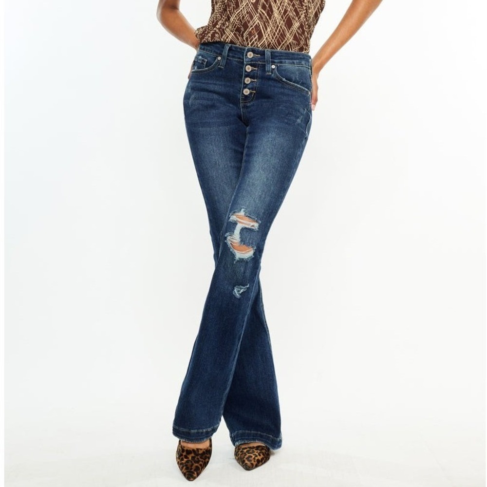 KanCan Flare‎ Jeans Women 7/27 (28x30) Distressed Button Fly Petite Harlowe